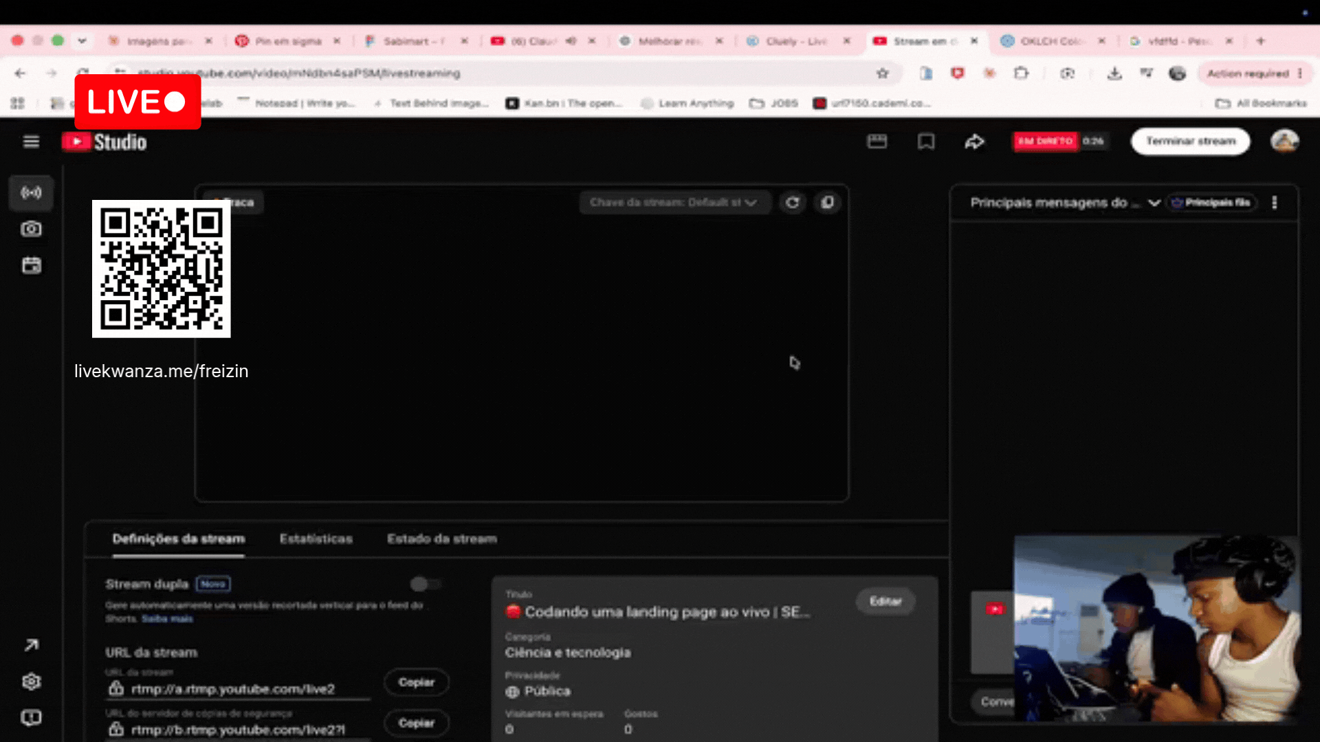 Um apoio a ser confirmado e o alerta a aparecer no ecrã da live.